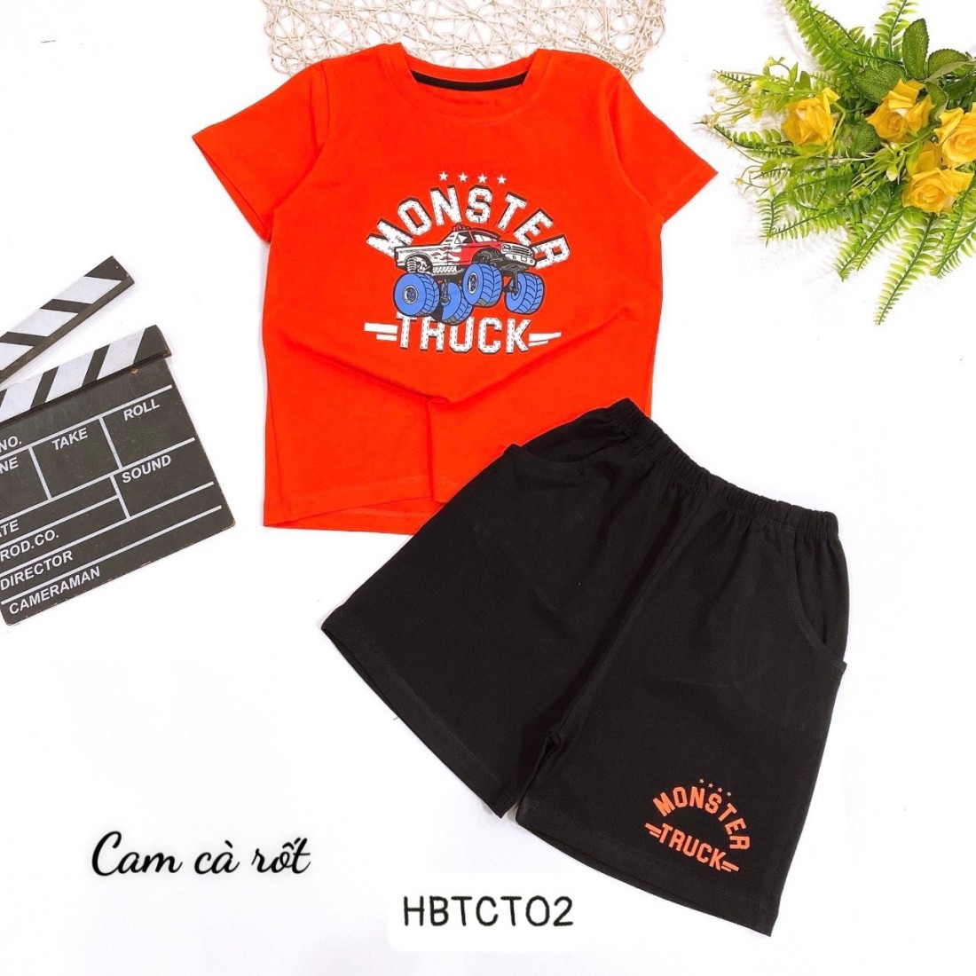 Bộ bé trai cotton in hình oto MONSTER-ĐỒ BỘ XUÂN HÈ BÉ TRAI